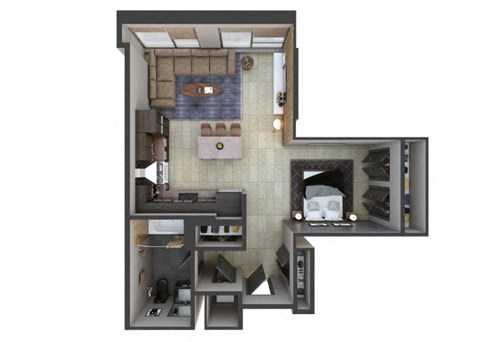 Floor plan for studio, 1 bath, 640 sqft